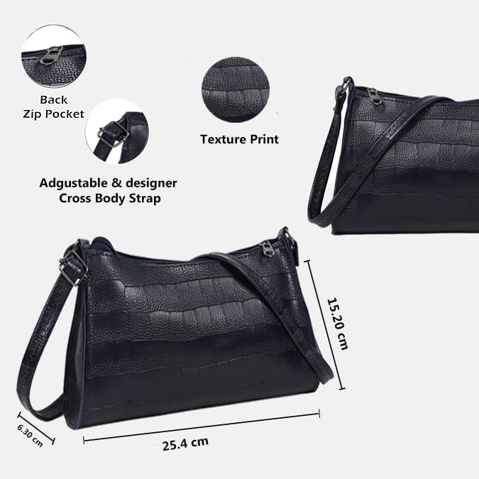DANIEL CLARK Womens Sling Bags With Beautiful Texture Curved Long Starp Sling Bag, Blue - Image 3