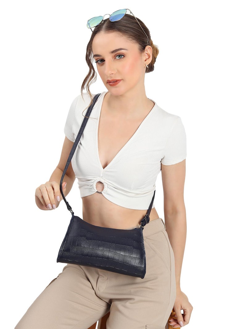 DANIEL CLARK Womens Sling Bags With Beautiful Texture Curved Long Starp Sling Bag, Blue - Image 5