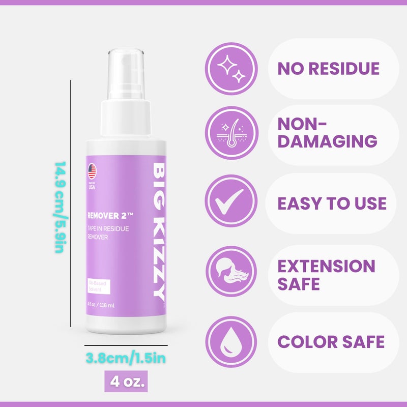 Big Kizzy Tape in Extension Remover (8oz) & Tape Ins Residue Remover (4oz), Big Kizzy Remover 1 + Remover 2 - Fastest Two Step System to Remove Tape in Extensions and Tape Ins Residue - Image 5