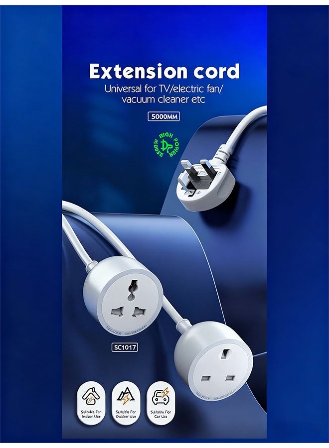 VIO ⚡5m Single Power Extension Cord – 2500W Universal Outlet – Durable Flame-Retardant PVC – Ideal Power Extender for Home & Office - Image 4