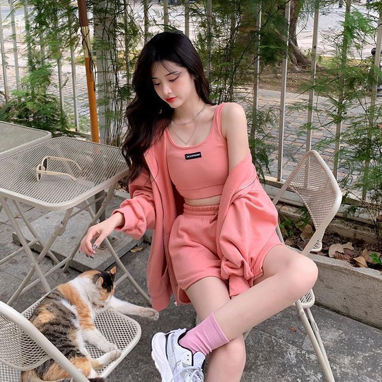 Women'S Casual Pants Sports Running Pants Fashion Zipper Vest Chain Set Three Coat Mail Girl Student Suit New - Image 4