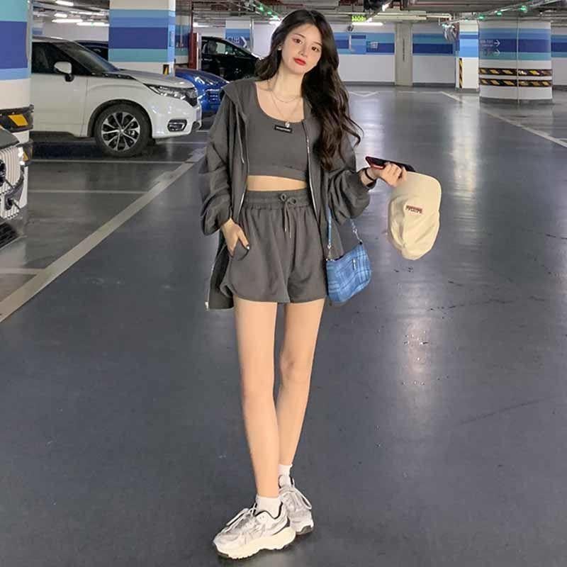Women'S Casual Pants Sports Running Pants Fashion Zipper Vest Chain Set Three Coat Mail Girl Student Suit New - Image 3