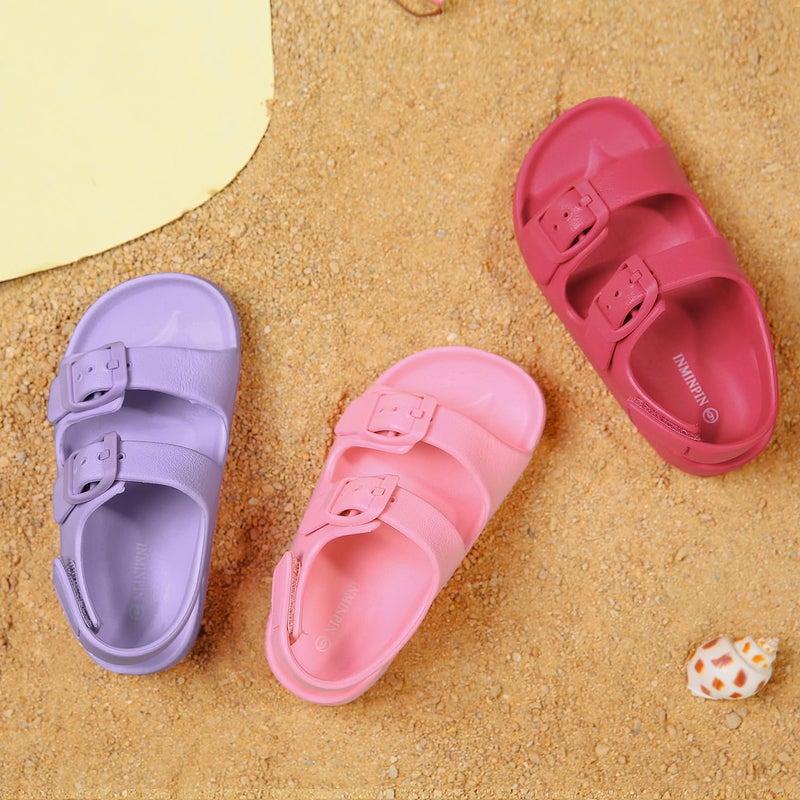 INMINPIN Toddler Boys Girls Buckle Sandals Comfort Open Toe Sandal with Adjustable Back Strap, Pink, 6 Toddler - Image 3