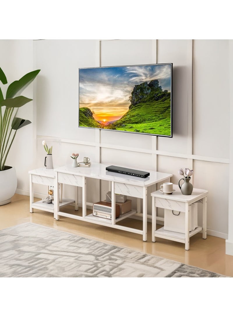 إيه جي دي طاولات قهوة متداخلة من 3 قطع، طاولات جانبية قابلة للتكديس لغرفة المعيشة، وطاولة تلفزيون، تخزين مفتوح - Image 3