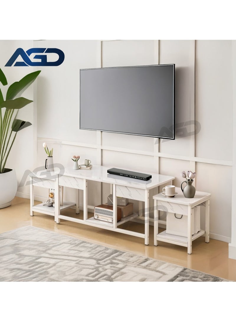 إيه جي دي طاولات قهوة متداخلة من 3 قطع، طاولات جانبية قابلة للتكديس لغرفة المعيشة، وطاولة تلفزيون، تخزين مفتوح - Image 2