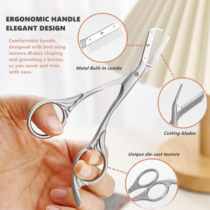 Sclwlkeyxgs Eyebrow Comb Trimmer-Scissors, Eyebrow Scissors with Comb, Eyebrow trimmer for men/women,Eye brow razors, With brush - Image 2