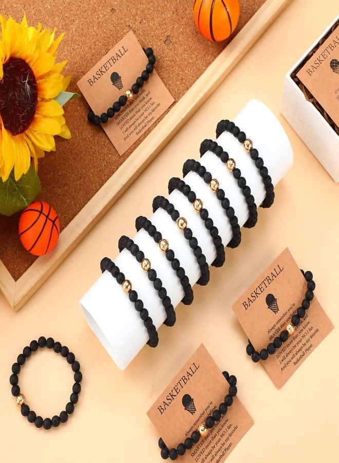 Ecation 12 Sets Sport Bracelets Lave Stone Beaded Elastic Stretch Bracelets with Inspirational Card Bulk Team for Football Volleyball Golf Baseball Basketball Soccer, Basketball, lave stone, lave - Image 3