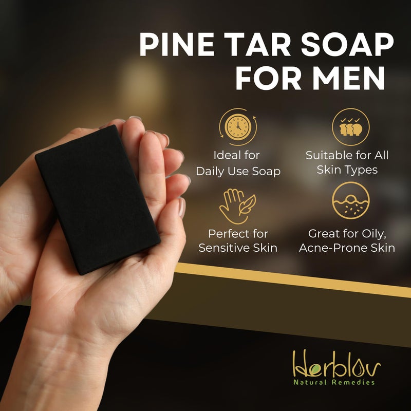 Herblov All Natural Pine Tar Soap Bar 4oz â€“Cleansing Anti Acne Eczema Psoriasis Itch Relief Pine Tar Face & Body Wash Cleanser â€“ Pure Goatâ€™s Milk Soap with Oatmeal, Charcoal, Essential Oils Made in USA - Image 3