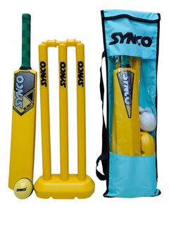 synco SYNCO Kids Cricket Set – Size 3 | Moulded Plastic Bat with Rubber Grip, Soft Ball & Wicket Stumps | All-Weather Play Set for Children Ages 4-8  - Image 2