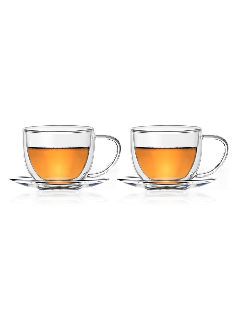BLACKSTONE Double Wall Glass Cup & Saucer Set – 2 Cups & 2 Saucers, 180ML - Image 5