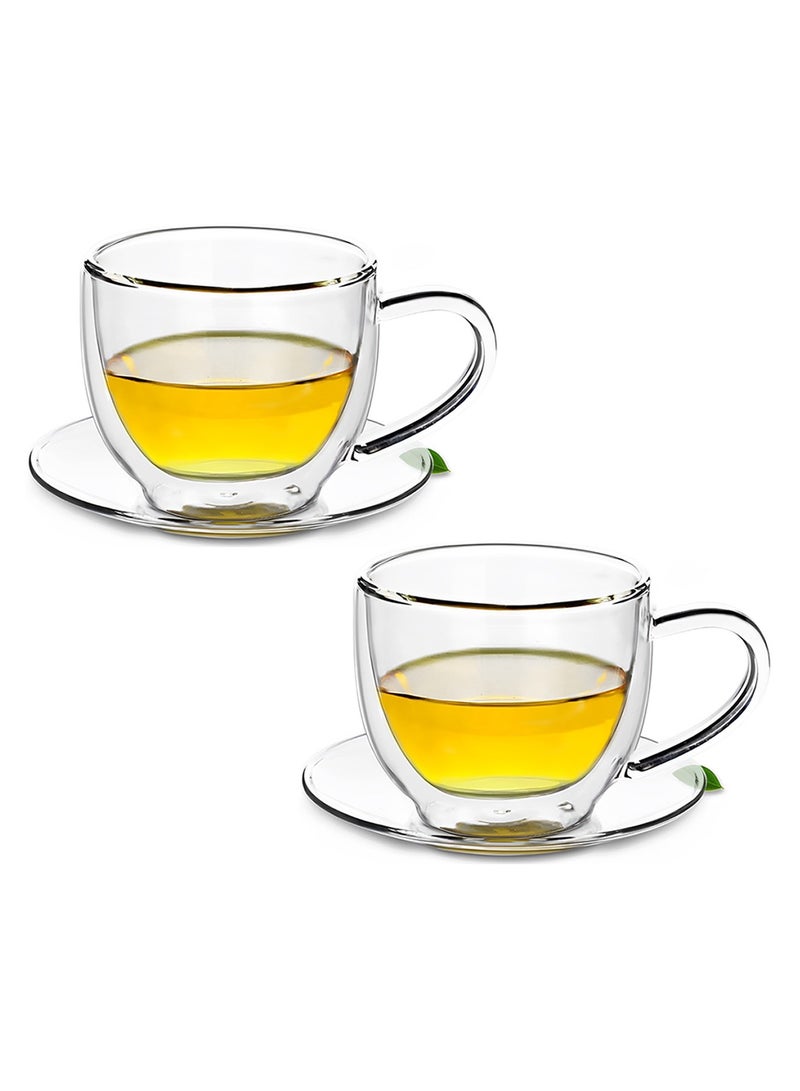 BLACKSTONE Double Wall Glass Cup & Saucer Set – 2 Cups & 2 Saucers, 180ML - Image 3