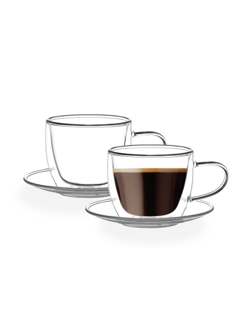 BLACKSTONE Double Wall Glass Cup & Saucer Set – 2 Cups & 2 Saucers, 180ML - Image 1