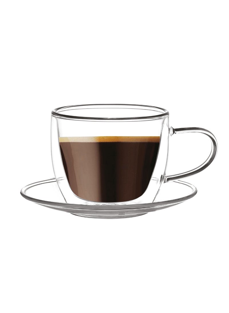 BLACKSTONE Double Wall Glass Cup & Saucer Set – 2 Cups & 2 Saucers, 180ML - Image 4