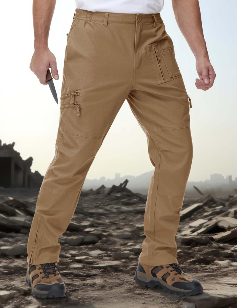 CRYSULLY Men's Working Ripstop Pants Tactical Hiking Stretch Pants Wild Combat Zipper Pockets Trousers Wolf Brown 36 - Image 3