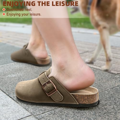 KEMISANT Men Clogs-Comfortable Suede Mules Slippers Sandals Nurse Potato Shoes Unisex-Cushioned Cork-Footbed(Taupe-16 Women/14 Men) - Image 5