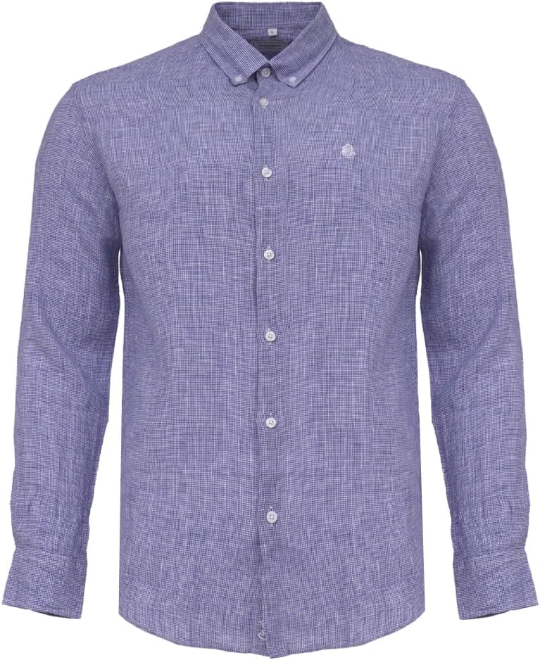 CEDRO قميص طويل الأكمام للرجال من سيدرو 100% كتان باللون الأزرق الداكن - Image 1