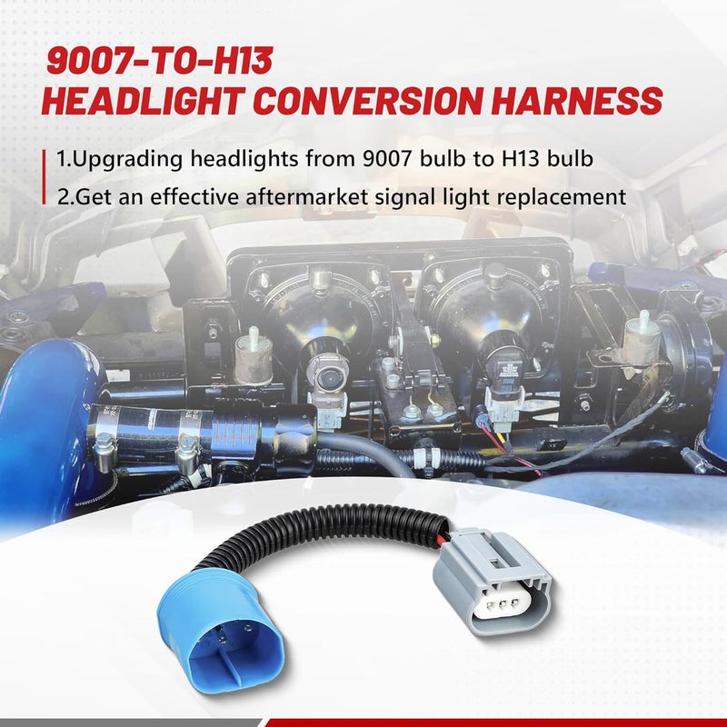 RED WOLF 9004 HB1 9007 HB5 to H13 9008 Headlight Extension Wiring Harness Socket Fog Light Headlamp Conversion Retrofit Fit 1994-2007 Ford F150, Dodge Ram 1500 2500 3500 Male Female Connector - Image 2
