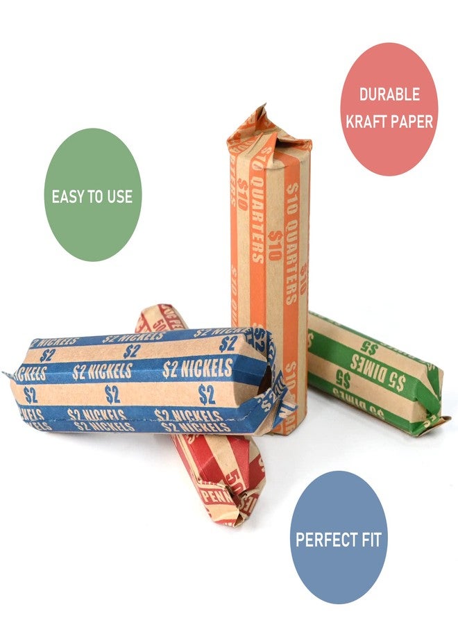 DGBDPACK 500 Assorted Flat Coin Wrappers, 100 Dimes, 100 Nickels, 100 Pennies, 200 Quarters Convenient Pack - Image 4