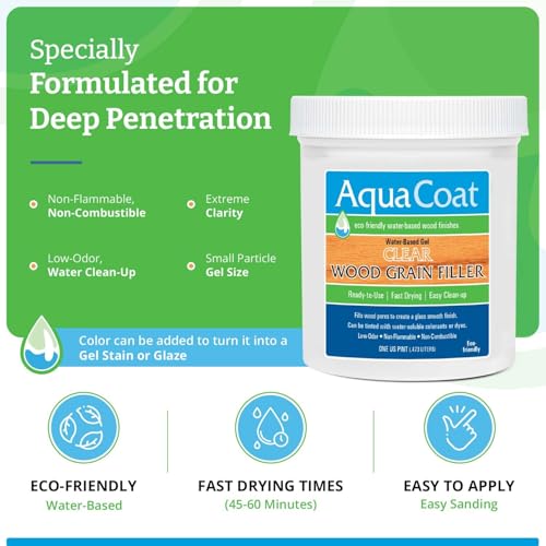 AquaCoat Aqua Coat Water-Based Clear Wood Grain Filler Gel, Fast-Drying, Low Odor, Low VOC, Sandable, Stainable & Paintable, Easy Water Cleanup, Glossy Finish, 16 oz - Image 3
