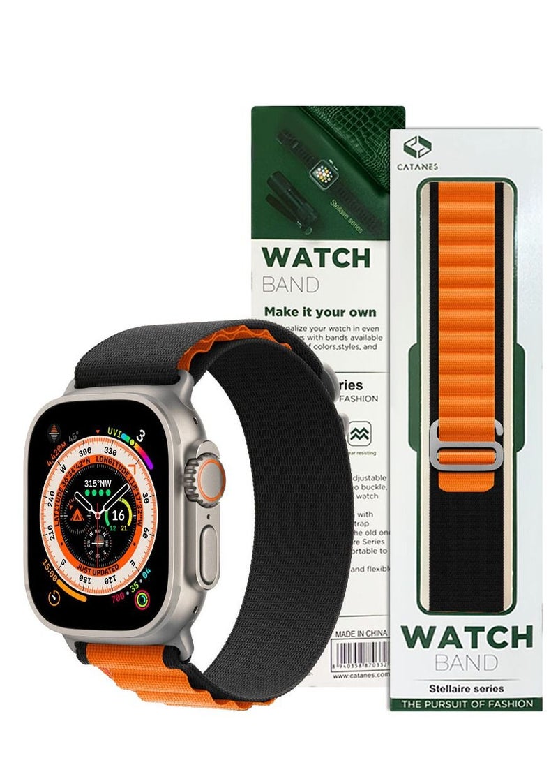 CATANES - Apple Watch Band 49mm 45mm 44mm 42mm Alpine Loop Band Women Men Adjustable with Metal G-Hook Strap for iWatch Ultra Series SE 8/7/6/5/4/3/2/1 Black Orange - Image 1