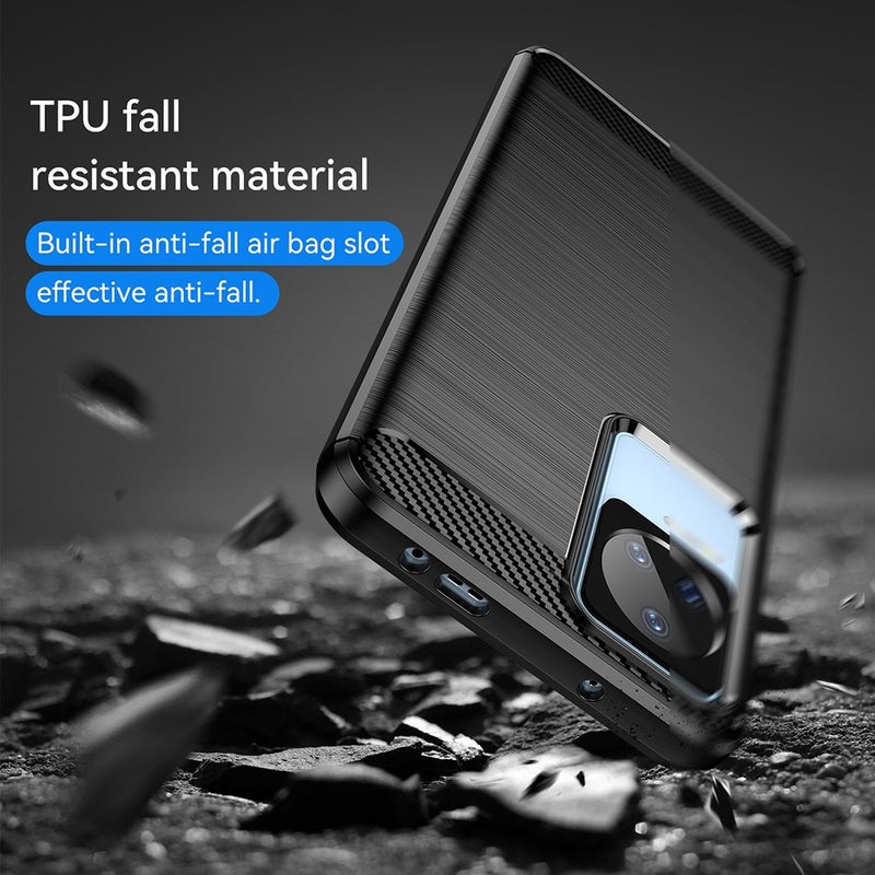 HuHa Case Cover For Xiaomi Redmi K60E Brushed Texture Carbon Fiber TPU Phone Case(Black) - Image 5