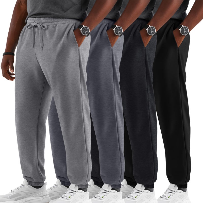 Evervibe 4 Pack Menâ€™s Big and Tall Sweatpants Drawstring Loose Joggers Casual Elastic Waist Athletic Pants with Pockets (Light Gray, Dark Gray, Heather Black, Black,X-Large) - Image 1