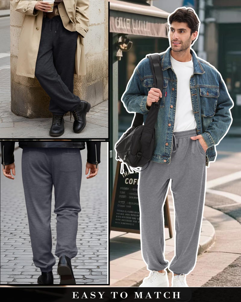 Evervibe 4 Pack Menâ€™s Big and Tall Sweatpants Drawstring Loose Joggers Casual Elastic Waist Athletic Pants with Pockets (Light Gray, Dark Gray, Heather Black, Black,X-Large) - Image 5
