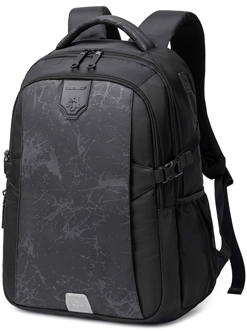 ARCTIC HUNTER Golden Wolf Slim Laptop Backpack Water Resistant Daypack with Headphone Jack for Business Casual Travel College for Men Women, GB00433, Black - Image 1