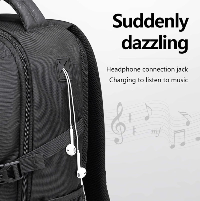 ARCTIC HUNTER Golden Wolf Slim Laptop Backpack Water Resistant Daypack with Headphone Jack for Business Casual Travel College for Men Women, GB00433, Black - Image 5