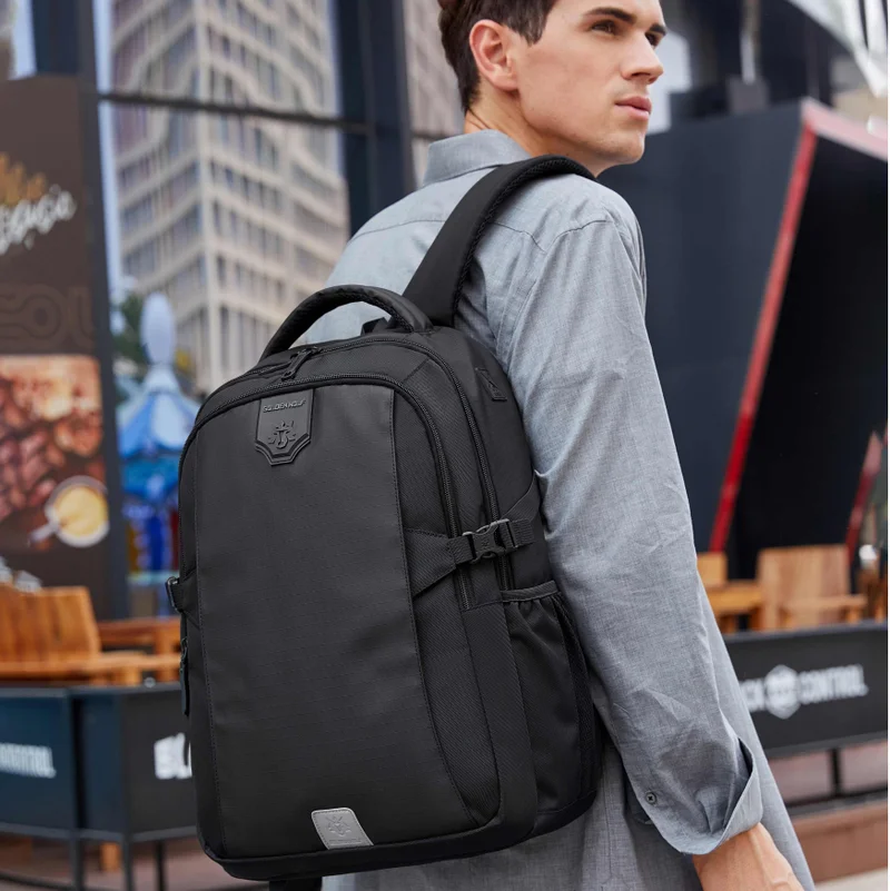 أركتيك هانتر Golden Wolf Slim Laptop Backpack Water Resistant Daypack with Headphone Jack for Business Casual Travel College for Men Women, GB00433, Black