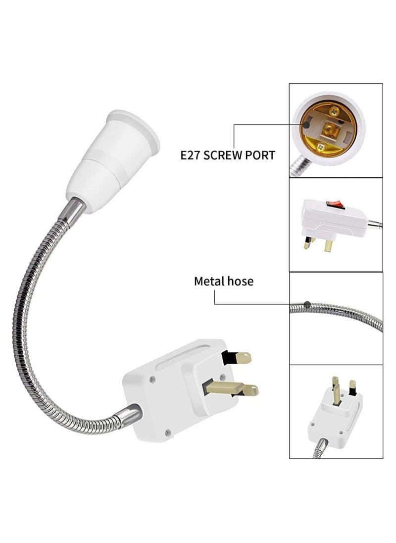 ELTRAZONE - Flexible E27 Lamp Bulbs Holder Converter Adapter UK Plug AC Power to E27 LED Bulbs Socket Adapter with On/Off Switch Universal Metal Extension Wall Lights Base - Image 1