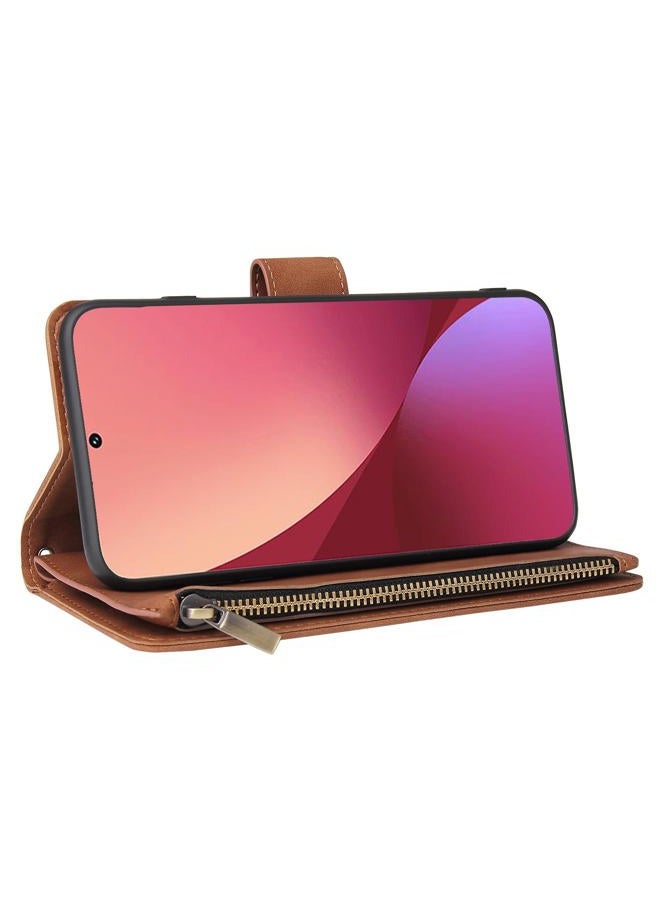 Asuwish Compatible with Xiaomi 12/12S/12X 5G Wallet Case and Tempered Glass Screen Protector Leather Flip Cover Card Holder Stand Cell Accessories Shockproof Soft Phone Cases for Mi X12 Women Brown - Image 3