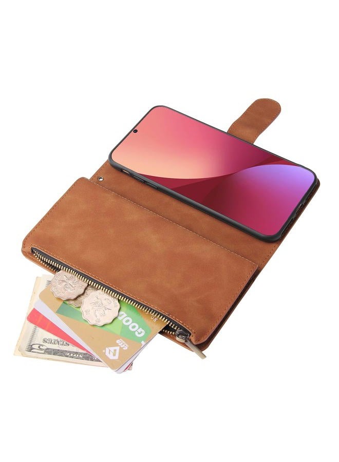 Asuwish Compatible with Xiaomi 12/12S/12X 5G Wallet Case and Tempered Glass Screen Protector Leather Flip Cover Card Holder Stand Cell Accessories Shockproof Soft Phone Cases for Mi X12 Women Brown - Image 2