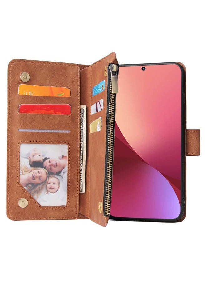 Asuwish Compatible with Xiaomi 12/12S/12X 5G Wallet Case and Tempered Glass Screen Protector Leather Flip Cover Card Holder Stand Cell Accessories Shockproof Soft Phone Cases for Mi X12 Women Brown - Image 5