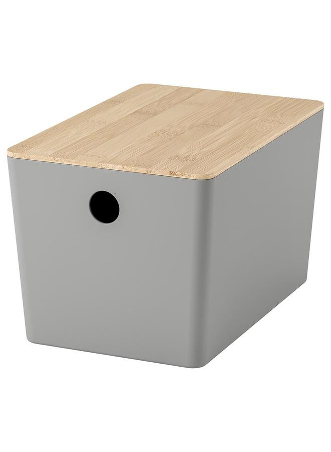 erorex Box With Lid, Light Grey/Bamboo, 18X26X15 Cm - Image 1