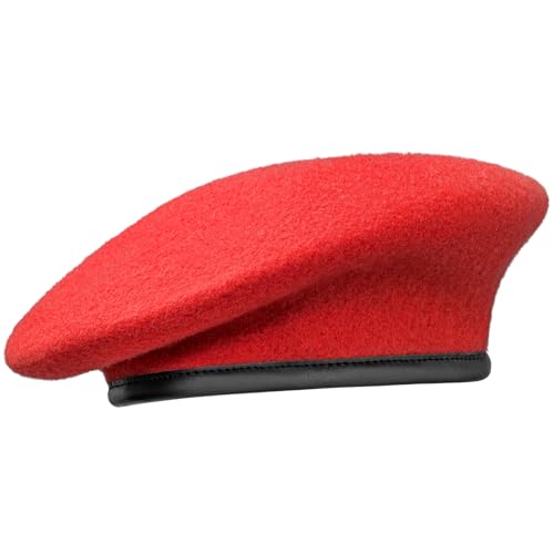Gajaous British Military Berets with Leather Sweatband, Adjustbale Army Wool Beret for Men & Women-Red - Image 1