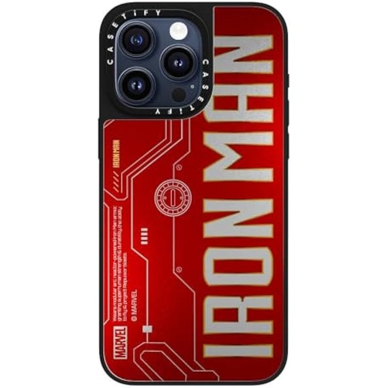 Casetify Mirror iPhone 15 Pro Max Case 【Iron Man Co-Lab/Reflective / 4.9ft Drop Protection/Compatible with Magsafe】 - Iron Man Logo - Silver on Black - Image 1