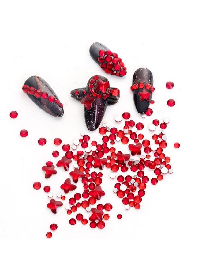 735 Pieces Red Nail Rhinestones For Acrylic Nails Red Stones For Nails Crystals 3D Nail Diamonds Art Decoration Crafts Diy (Red)