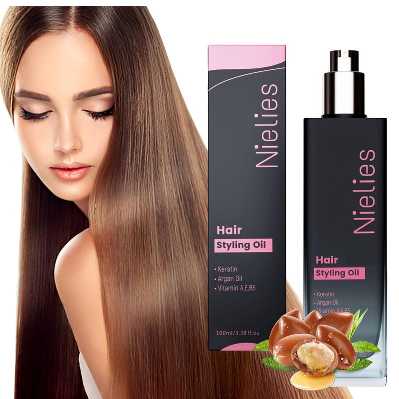 Nielies Keratin Oil Serum 100ml  Hair Vitamins for Growth Argan  Jojoba Oil Vitamin A E B5 Frizz Control Hydrating Hair Treatment for Damaged  Dry HairStraightener for Frizzy and Damaged Split Ends