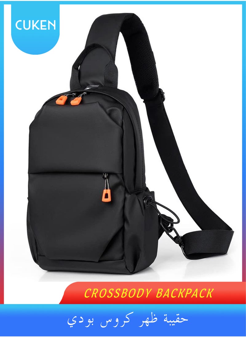 Cuken Crossbody Backpack, Waterproof, Lightweight with USB Charger Port, for Outdoor Hiking, Traveling, Cycling Black  - Image 1