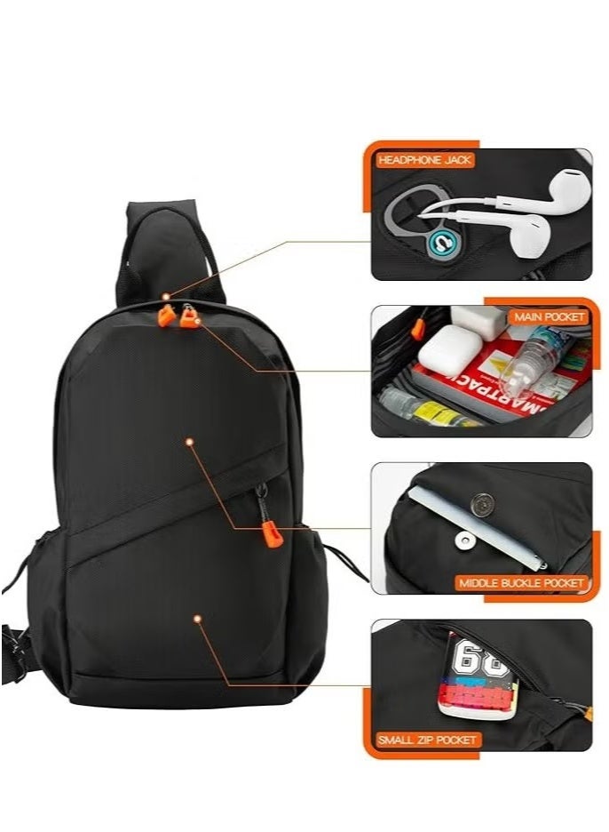 Cuken Black Crossbody Backpack, Lightweight Shoulder Bag for Men Women, Adjustable Strap Backpack Chest Bag, With USB Charger Port, Scratch-Resistant, Waterproof, For Outdoor Hiking, Traveling, Cycling  - Image 3