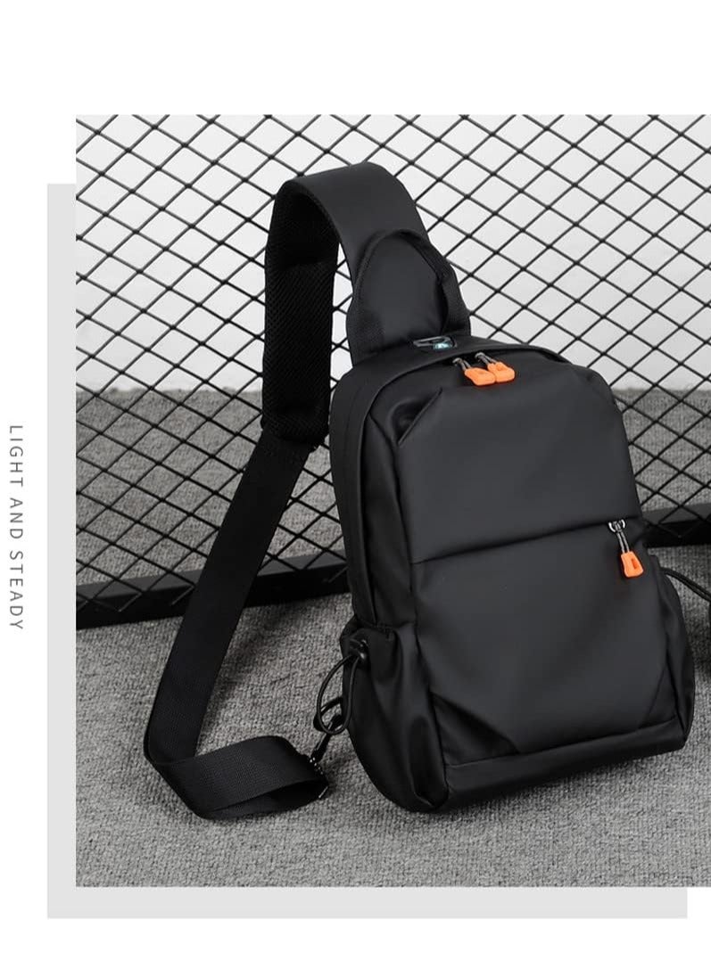 Cuken Black Crossbody Backpack, Lightweight Shoulder Bag for Men Women, Adjustable Strap Backpack Chest Bag, With USB Charger Port, Scratch-Resistant, Waterproof, For Outdoor Hiking, Traveling, Cycling  - Image 5
