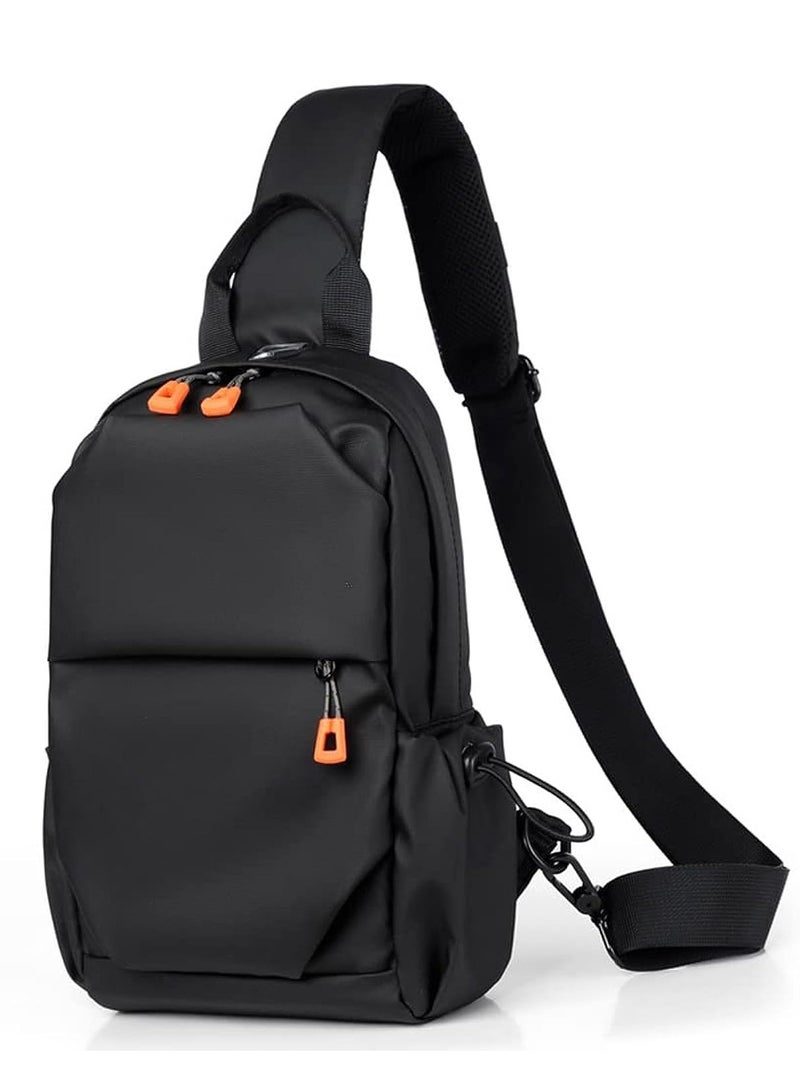 Cuken Black Crossbody Backpack, Lightweight Shoulder Bag for Men Women, Adjustable Strap Backpack Chest Bag, With USB Charger Port, Scratch-Resistant, Waterproof, For Outdoor Hiking, Traveling, Cycling  - Image 2