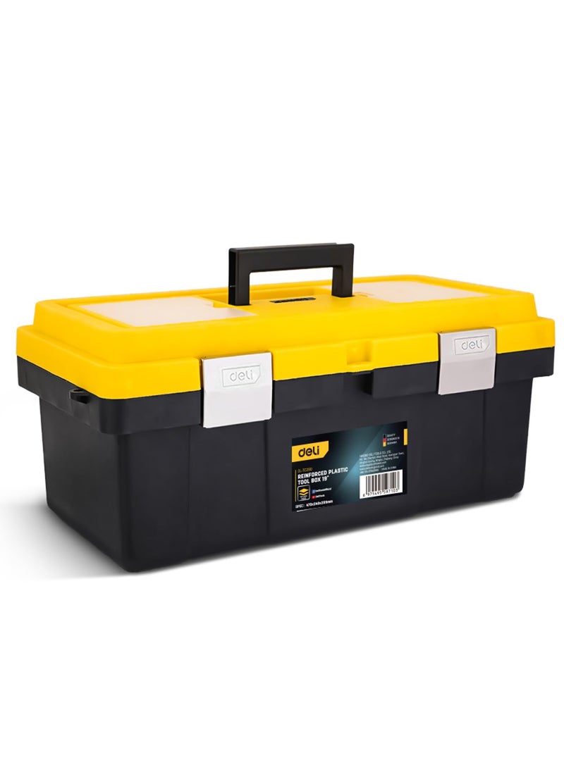 Deli Deli DLTC290 19 Multipurpose Tool Box with Two Layer Folding Structure Metal Clasp Connecting Shaft Carry Handle PP Hand Tools Kit for DIY Home and Professional Use 1Pc  - Image 1
