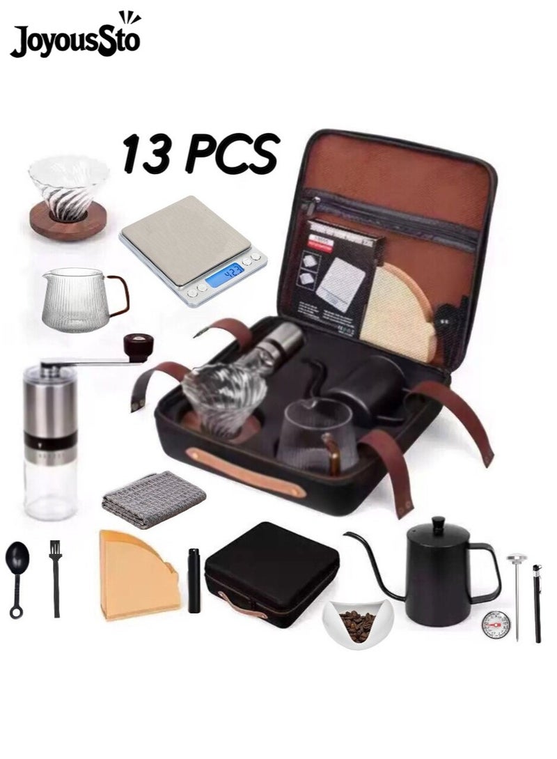 JoyousSto 13-Piece V60 Coffee Set Drip Coffee Maker ,Premium Travel Coffee Bag Outdoor Camping Accessories Waterproof Manual Pour Over Coffee Maker Set  Coffee Kettle Scale, Coffee Dripper All in 1 Traveling Camping Manual Coffee Kit Coffee Gift Set - Image 1