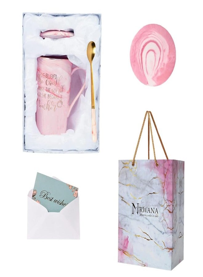 NYRWANA Coffee Mug, Gift for Woman, Birthday Present for Girlfriend, Mugs for Present, Present Items for Women, Holi Gifts, Cute Mugs for Teacher with Spoon, Box & Bag (400ml-Pink) - Image 4