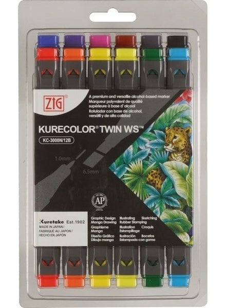 Zig Kurecolor Twin S Double Tip Marker Pen Set 12 Colors Natural Colors 