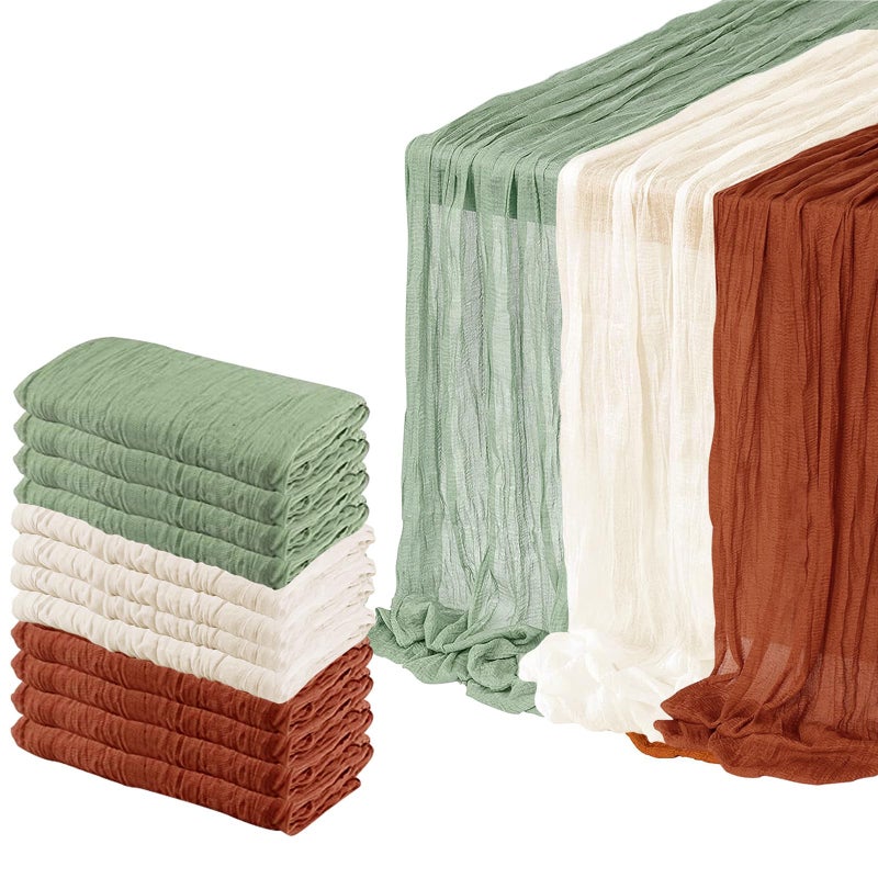 KEEPSHOWING 12 Pack Cheesecloth Table Runner,10ft Rustic Sheer Runner Gauze Boho Wedding Decor Romantic Table Runner for Wedding Bridal Shower Birthday Party - Image 1