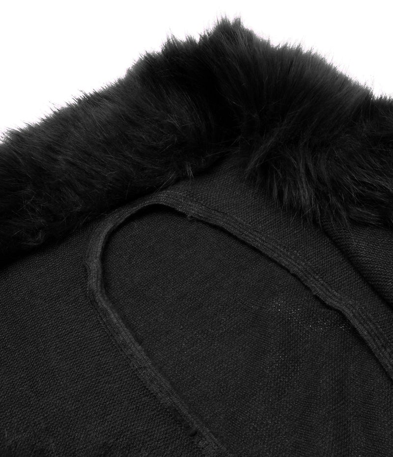 ZLYC Women Fine Knit Open Front Faux Fur Trim Layers Poncho Cape Cardigan Sweater (Black 2) - Image 5