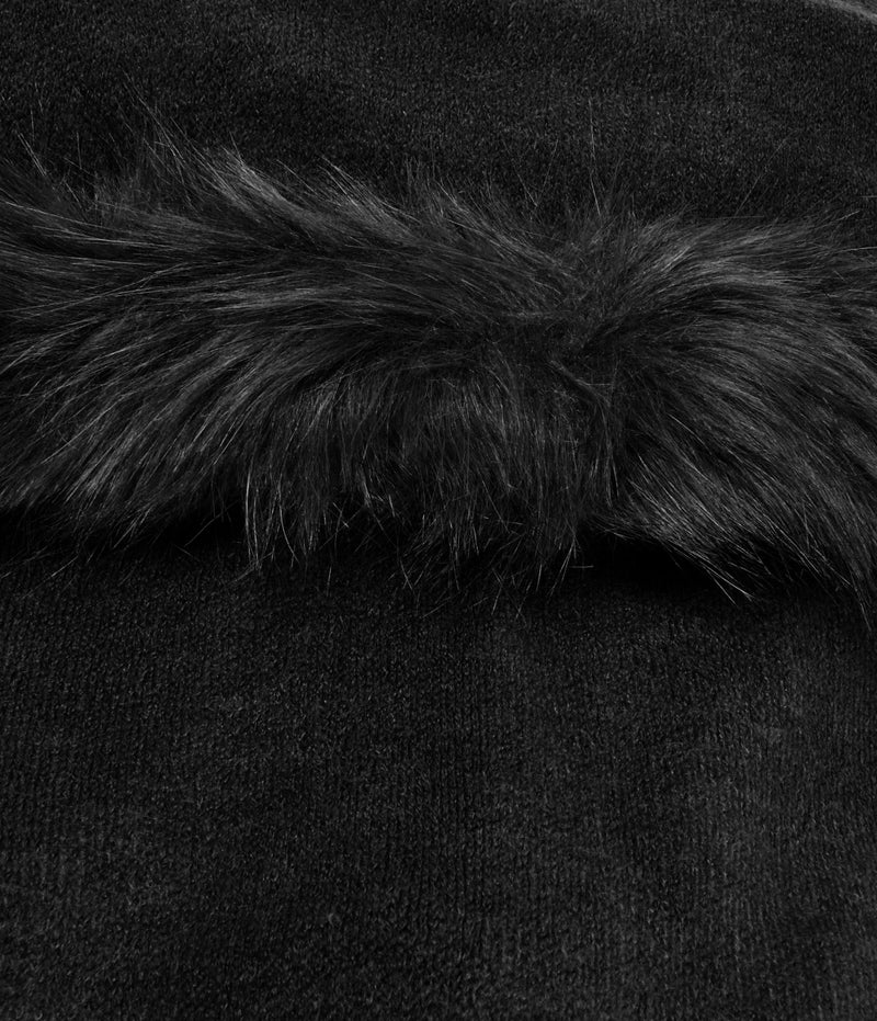 ZLYC Women Fine Knit Open Front Faux Fur Trim Layers Poncho Cape Cardigan Sweater (Black 2) - Image 4